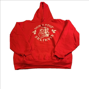 Don't Stop Believin Red And White Christmas Hoodie Unisex XL EUC Vintage Retro